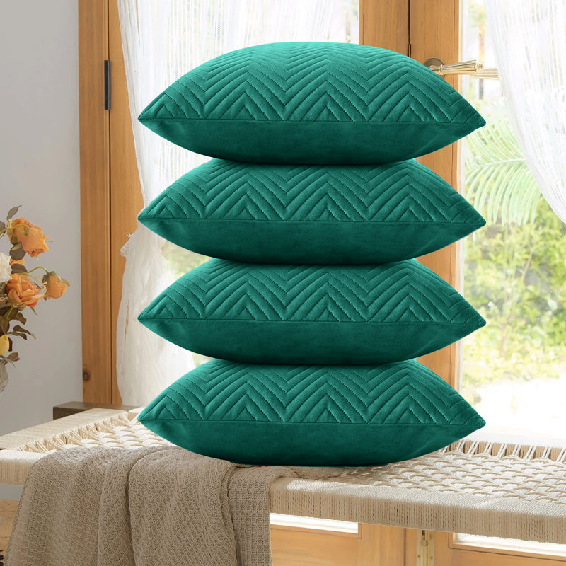 Embossed Velvet Cushion Cover (4 Piece Set), Emerald