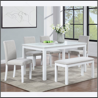 Wooden Dining Rectangular Table With Bench, Kitchen Table With Bench For Small Space, 6 Person Dining Table