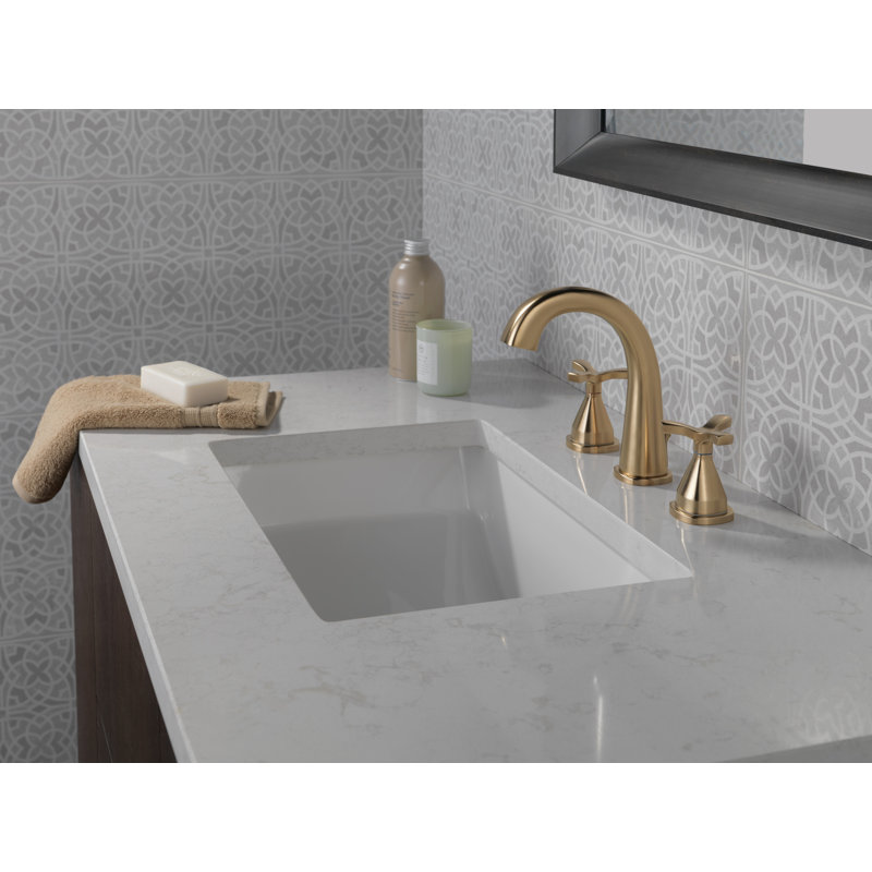 Stryke Widespread Bathroom Faucet with Drain Assembly and DIAMOND™ Seal Technology, Champagne Bronze, Cross Handle