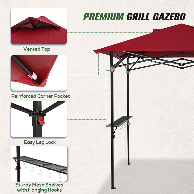 Red 8x5 Metal Pop-Up Grill Gazebo with Shelves