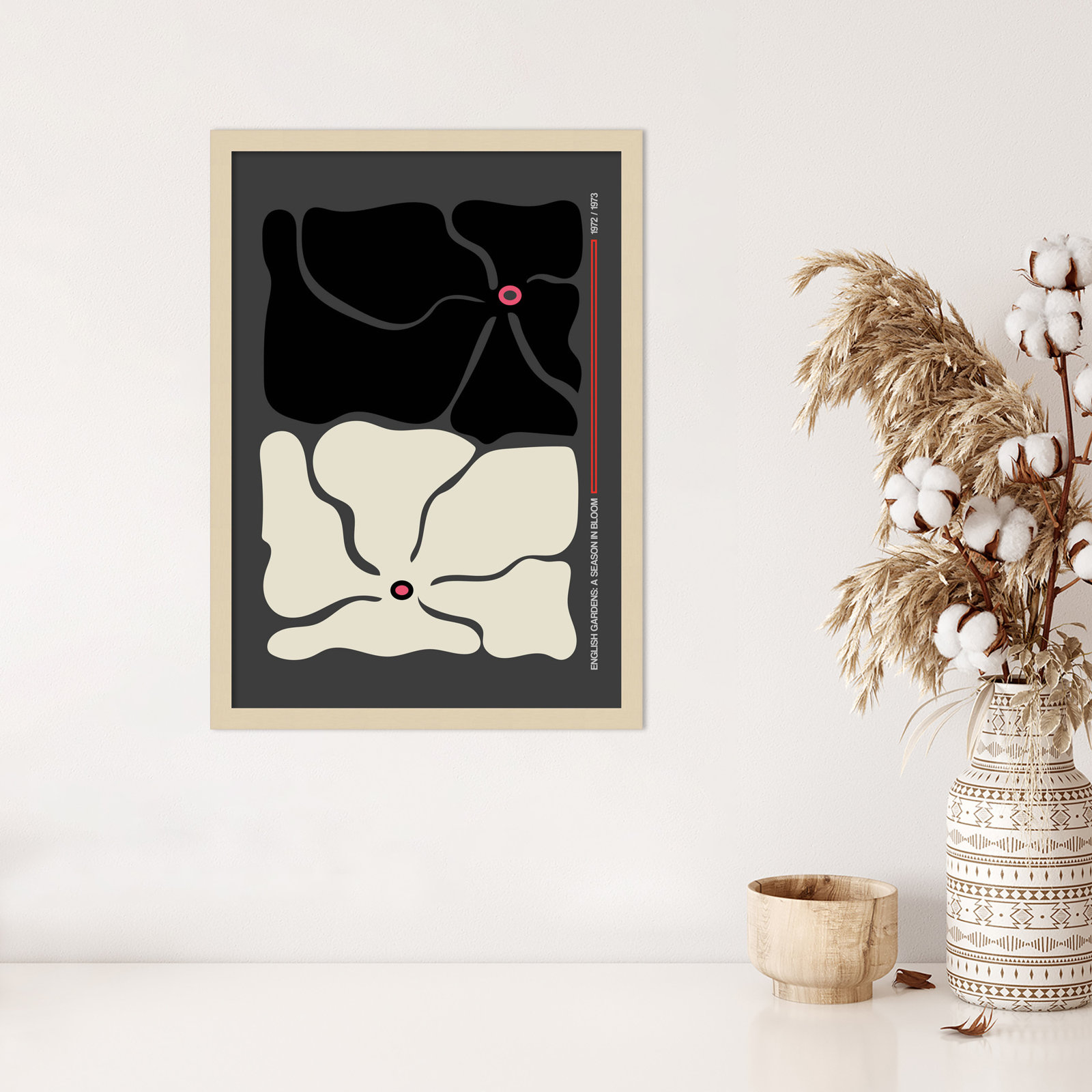 Two by Two Flower Grey Print, Brown, 25" H x 18" W x 1" D