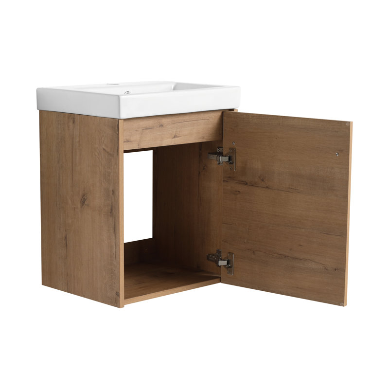 18" Small Bathroom Vanity Set, Single Wall Mounted Bathroom Vanity With Ceramic Basin Sink Top, Floating Vanity With 1 Door