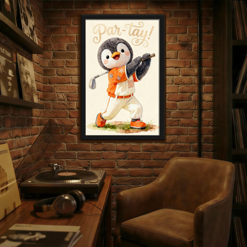 Animaux, pingouins, golf, jersey orange, flocons de neige, par-tay, H 18 po x l 12 po