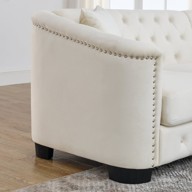 Canapé Hafid, Velours beige, H 30 po x l 77 po x P 31,5 po