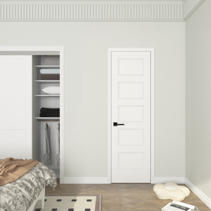 JUBEST 24 x 80 po, panneau de porte intérieure moulée à 5 panneaux, apprêt blanc lisse, âme creuse, composite, 24 po x 80 po