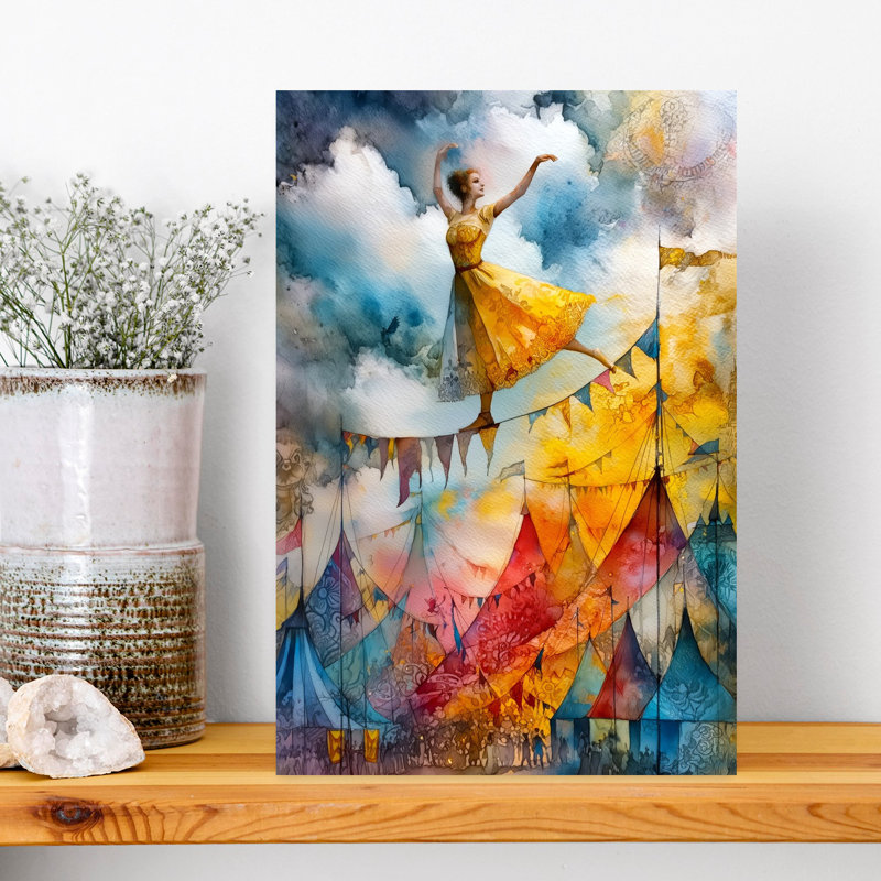 «Tightrope Dancer Above Carnival Colorful Dreamy Vibrant Landscape Nature», art mural, 18" H x 12" W