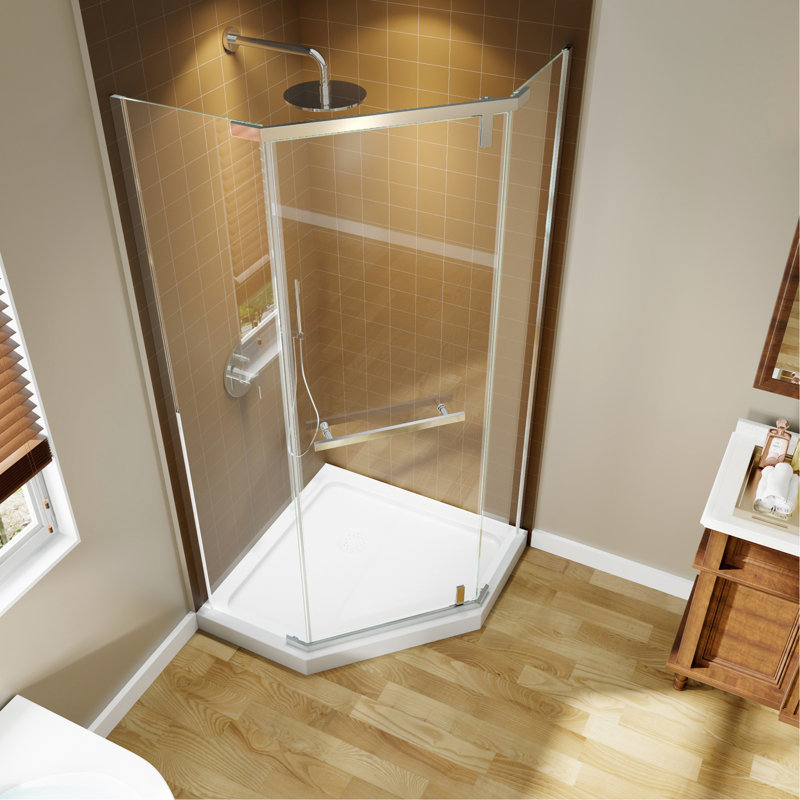 Corner Shower Enclosure 36 In. W X 72 In. H Frameless Neo-Angle Shower Enclosure, 1/4" (6Mm) Clear SGCC Tempered Glass, Pivot Shower Door In Chrome Finish,Shower Base Not Included