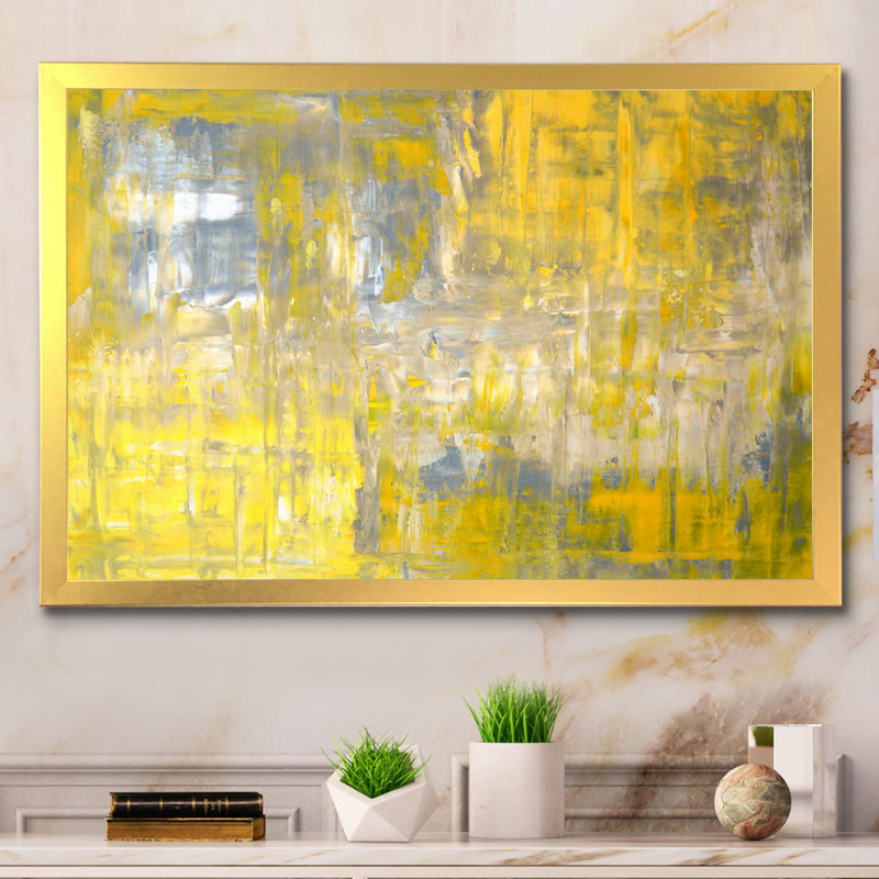 «Gray and Yeollow Abstract Merging XIII», reproduction sur toile flottante, Encadrement doré, H 24 po x l 36 po x P 1 po