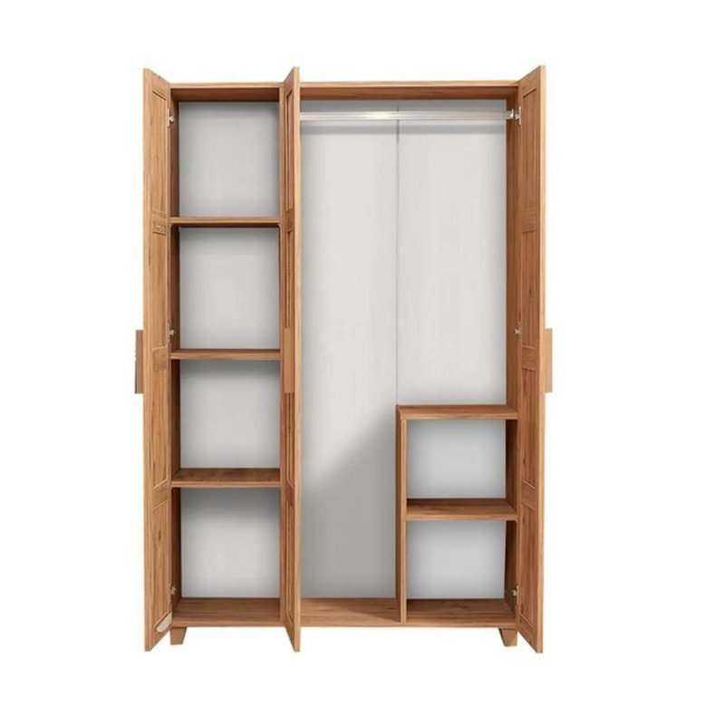 Stylish Atlantic Pine Wardrobe with Numerous Shelves, 47.2 x 74.4 x 18.9 inches | 100% Melamine Coated Particle Board, PVC Edge Banding, MDF Handles, and Durable Plastic Legs | Wall-Mountable, Elegant Flower Concept Design