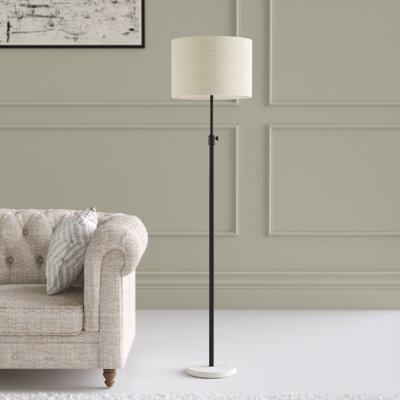  Lampe sur pied noire en métal à hauteur réglable de 68 po avec base à intensité variable 3 lumières et base en marbre Carmeline