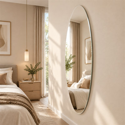 Miroir mural 65 po x 21 po ovale pleine longueur, miroir de corps moderne avec verre argenté sans cuivre de 5 mm, support incassable et support vertical ou adhésif