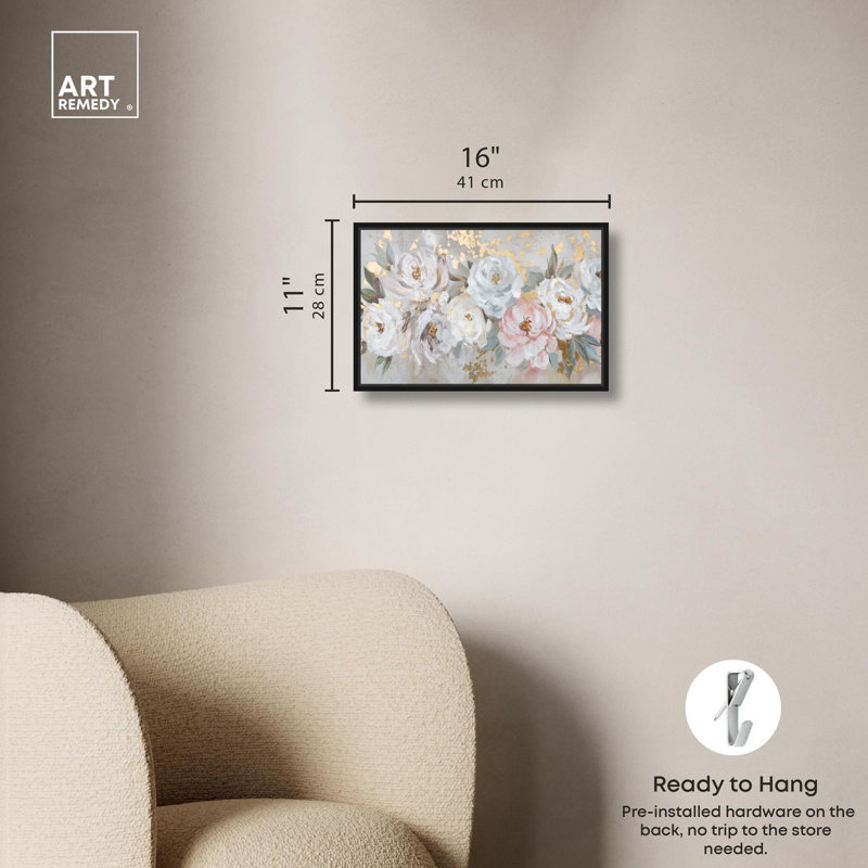 Art, art floral sur toile, H 11 po x l 16 po, Cadre flottant noir