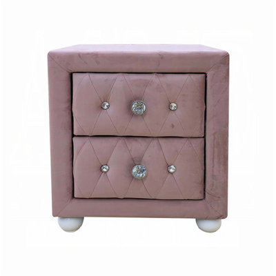 Table de chevet rembourrée en tissu rose avec deux tiroirs de rangement, mobilier de chambre en bois