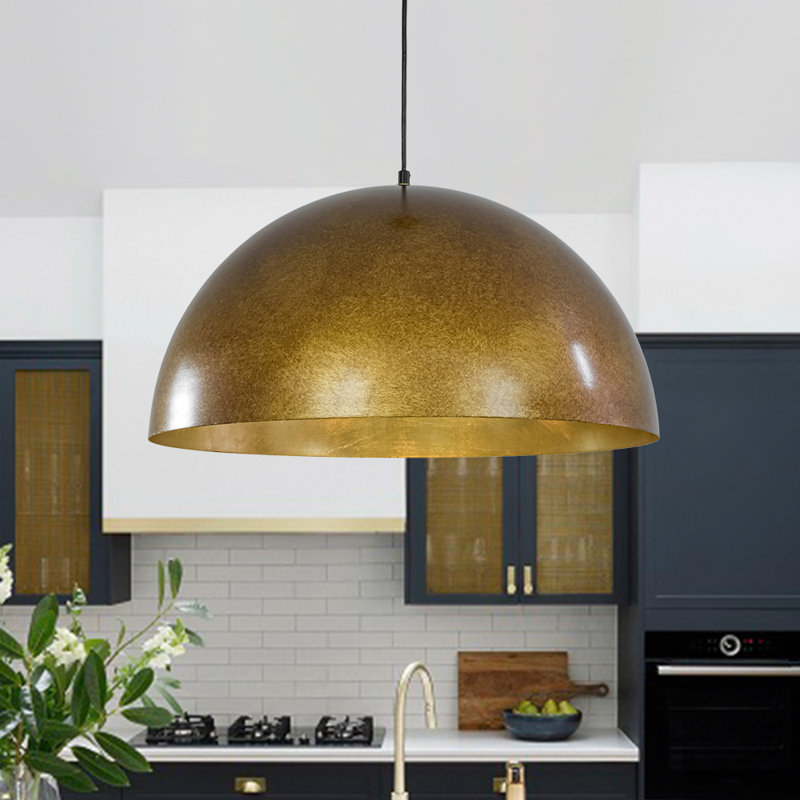 Luminaire suspendu en dôme à 1 lumière Kyrek , H 12,4 po x l 23,6 po x P 23,6 po, Bronze Antique