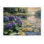 Hortensias et lis au bord du lac I - Art mural en bois d'hortensias - sur bois de pin naturel-73367776