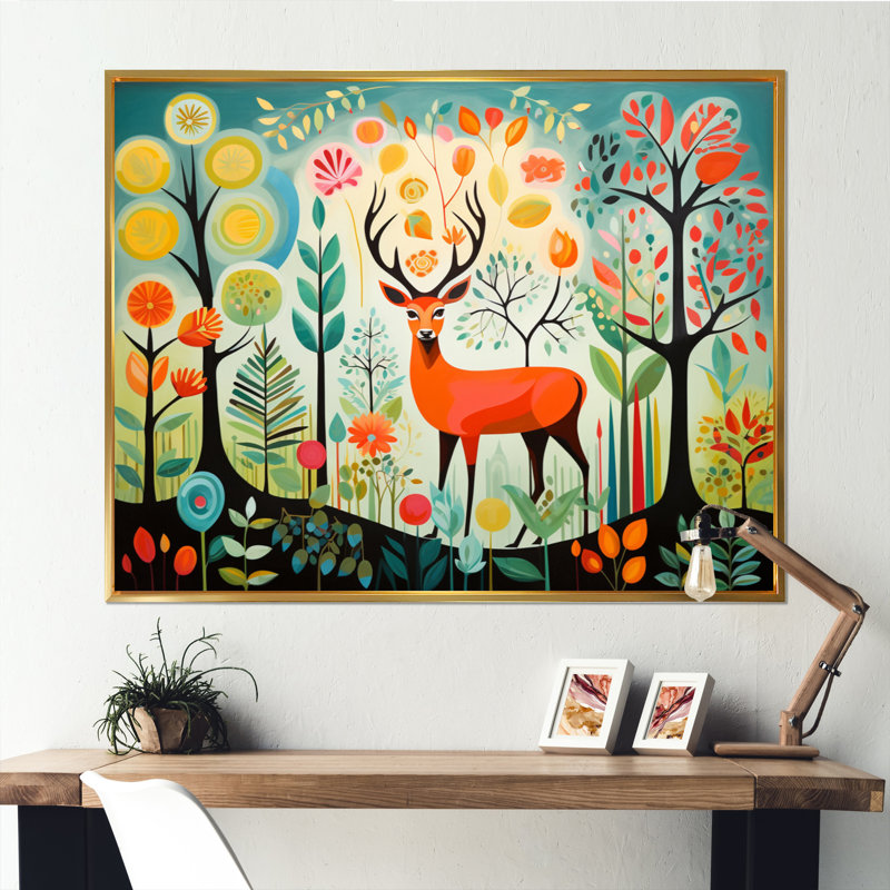 «Green Mid Century Mod Nature I - Abstract Midcentury», art mural, H 30 po x l 40 po x P 1,5 po, Cadre flottant doré