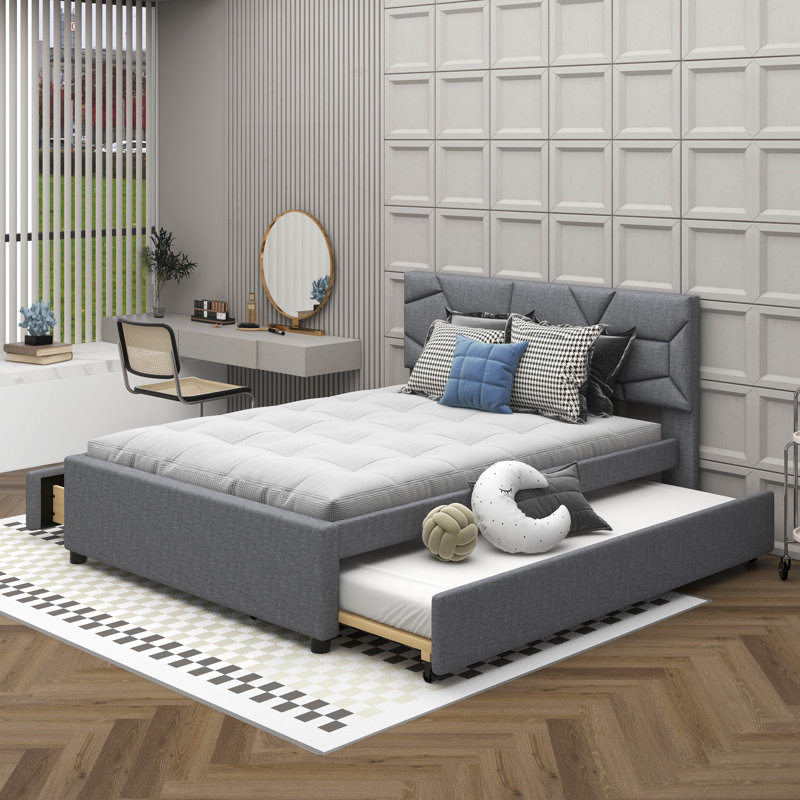 Grand lit pour enfant avec gigogne Carice, gris