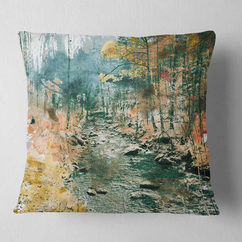 Coussin paysage paysage de rivière, 16 po x 1 po, Coussin décoratif