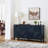 Sideboard 60.5" Buffet Cabinet With Storage, Farmhouse Fluted With Geometric Pattern & Adjustable Shelves, Mid Century Modern Tv Stand For Living Room Kitchen Dining Room Entryway, Blue-321902456
