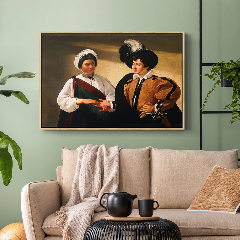 Le diseur de bonne aventure (version du Louvre), v. 1595 - Toile tendue avec châssis Caravaggio, 24 po x 36 po, Naturel