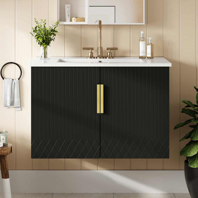 Meuble-lavabo moderne de 30 pouces avec lavabo en céramique, armoire avec 2 portes à fermeture douce