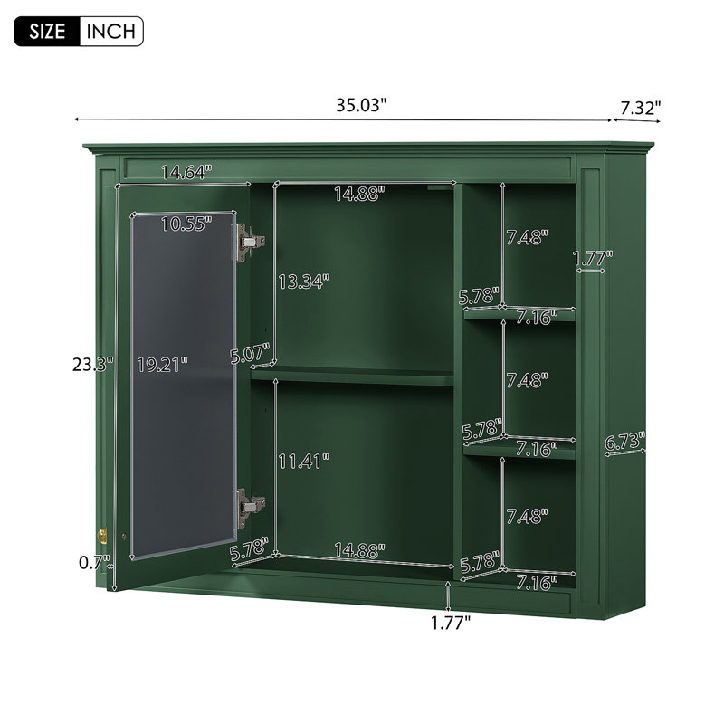 Armoire à pharmacie de 35 po x 27,5 po, armoire de rangement murale pour salle de bain, armoire de salle de bain moderne avec miroir, armoire à miroir avec 6 tablettes ouvertes (meuble-lavabo non inclus)