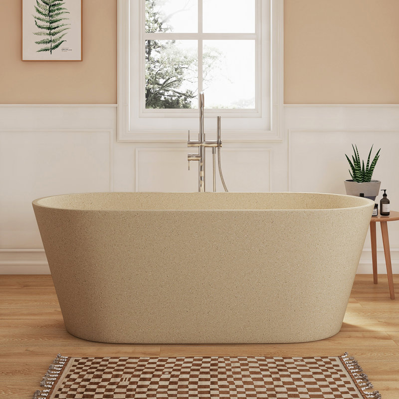 Baignoire de trempage autoportante en béton à surface solide 59 po Fslefay Terrazzo