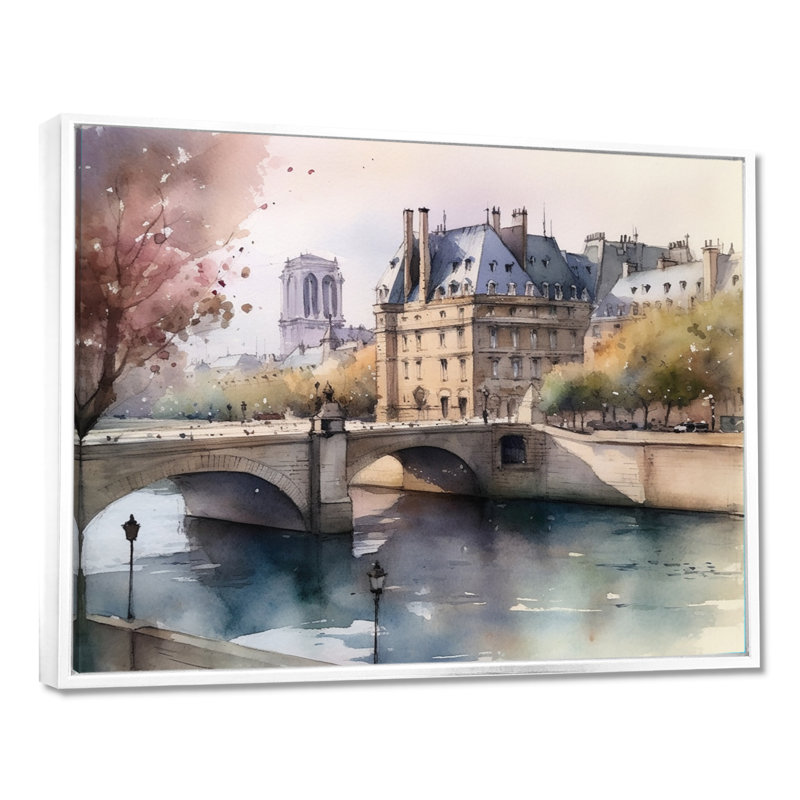 Aquarelle de Paris, France IV - reproduction, H 12 po x l 20 po x P 1 po, Cadre flottant blanc
