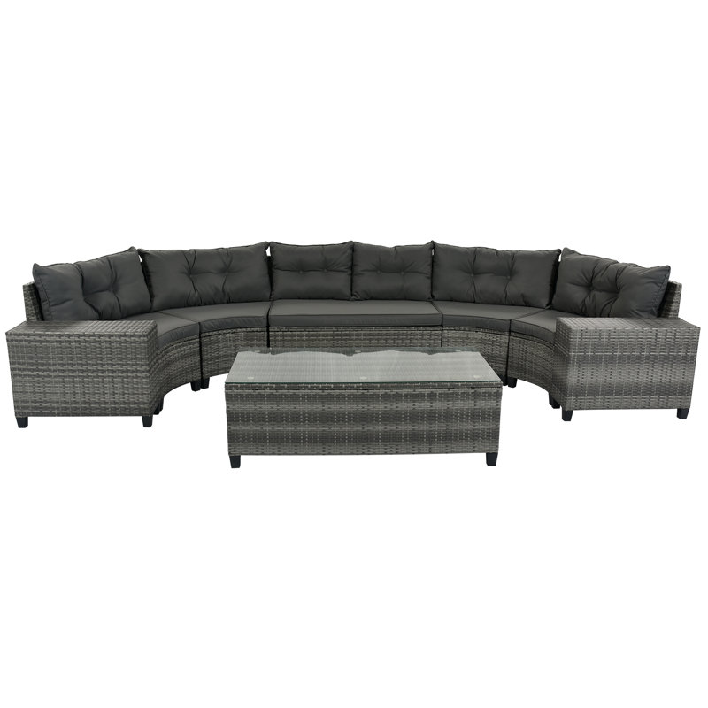Piece Patio Sofas, Pe Wicker Steel Modern Curved Set For Patio