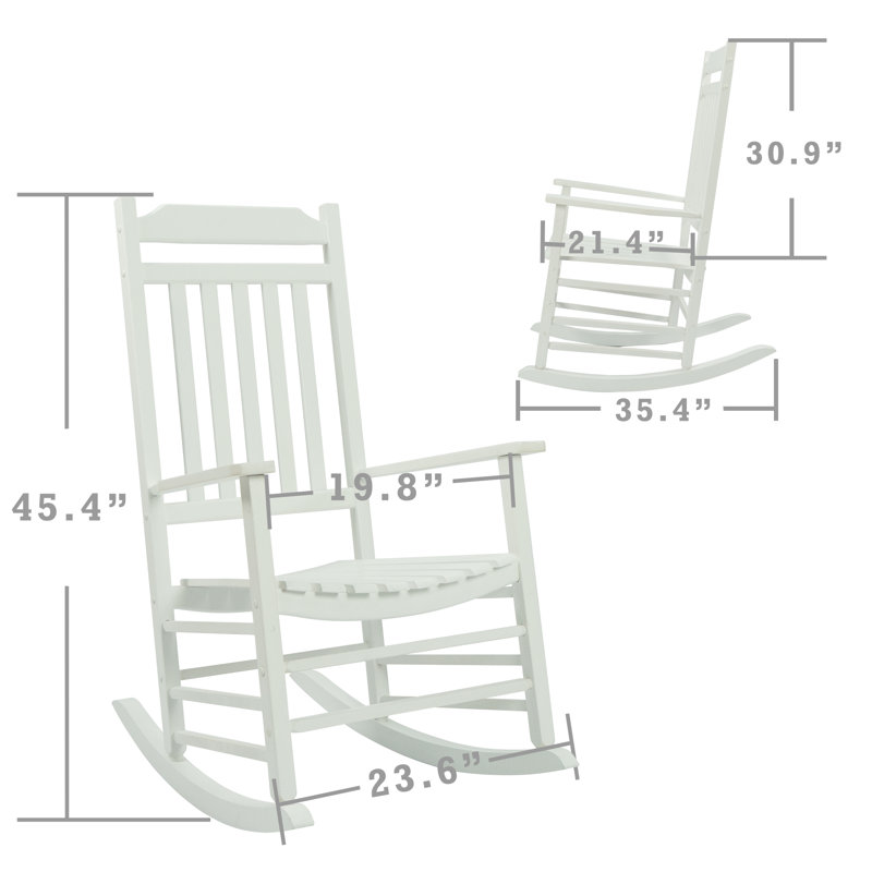  High Back Slat Rocking Chair, Solid Wood Outdoor Rocking Chair, White