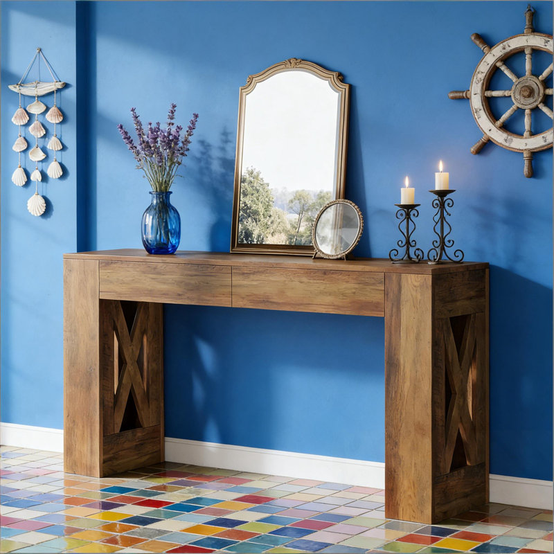 Wood Retangular Console table with sturdy base