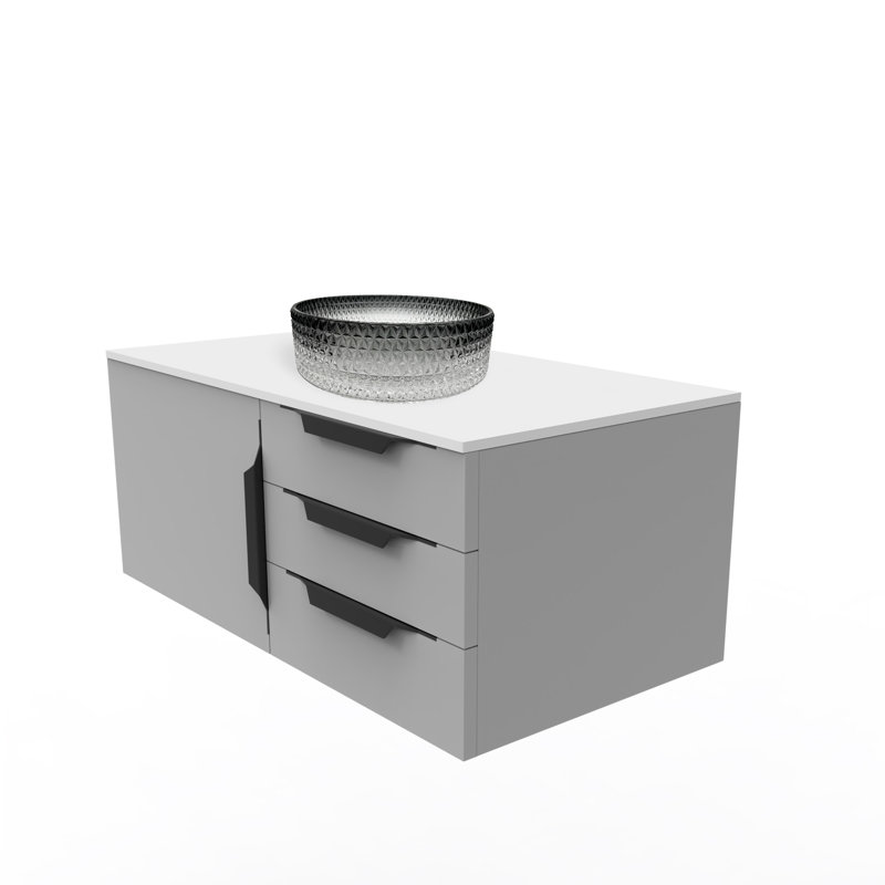 Wildsee 36" Floating Single Bathroom Black Vanity Set With Pink Tempered Glass Vessel Sink, Black Gradient, Gray