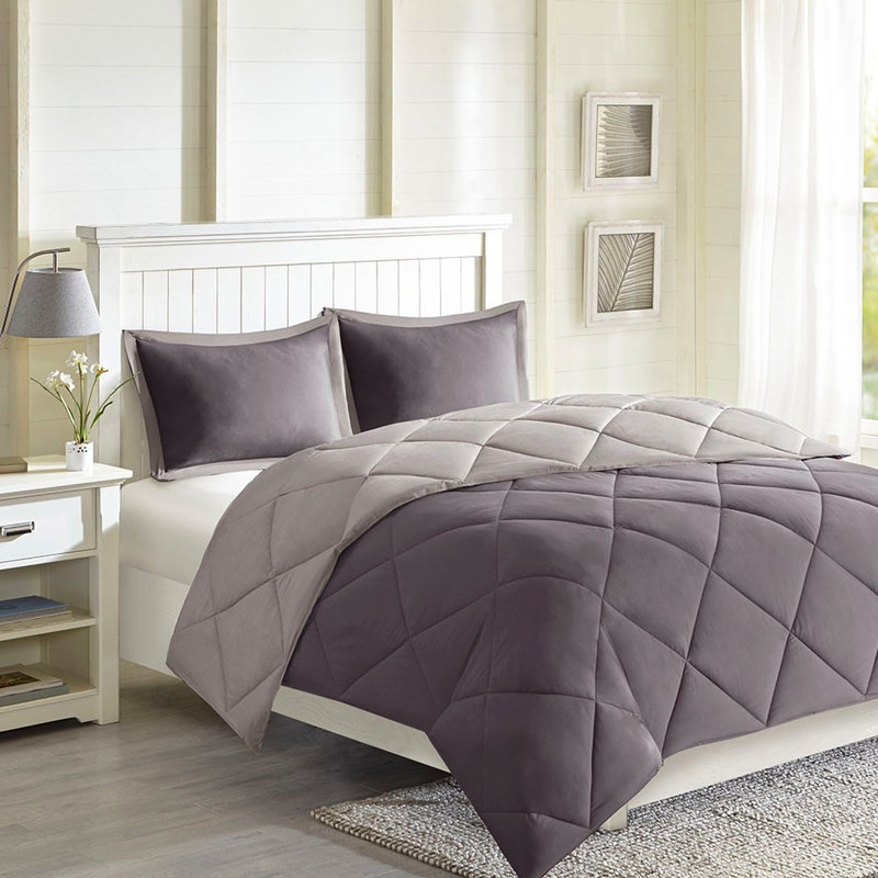 Édredon 100% simple TG avec design réversible et détails fins 3M, Gris, Édredon simple TG + 2 taies décoratives