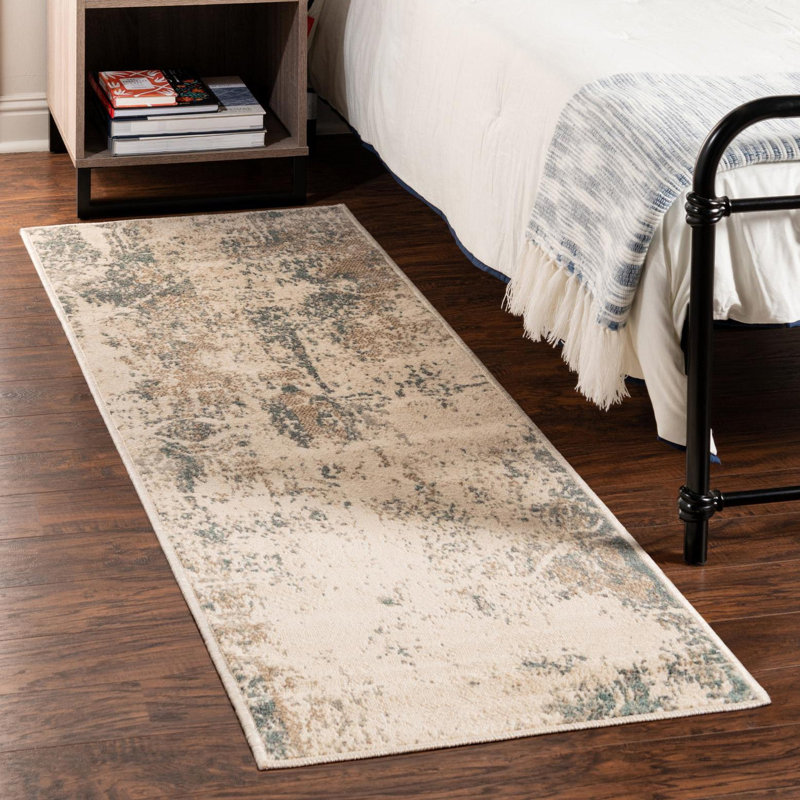 Tapis abstrait beige Abrianne, Tapis de couloir 2 pi 7 po x 10 pi