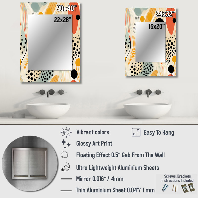 Motif à pois Alyisa Tribal Essence - Miroir décoratif à pois, miroir mural moderne, 40 po x 30 po