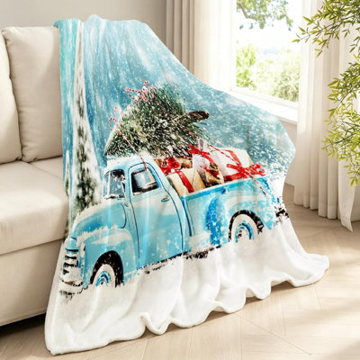 Jeté en flanelle transparente molletonnée, imprimé Merry Christmas Tree