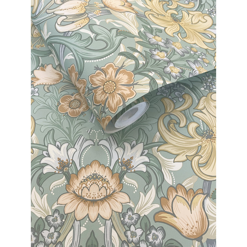 Papier peint fleuri non collé Fleurmont, Turquoise