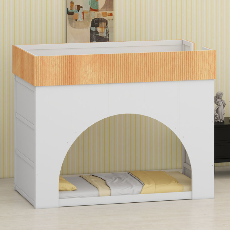 Lit superposé avec éclairage intégré et conception semi-circulaire artistique pour chambres d'enfants, Lit double