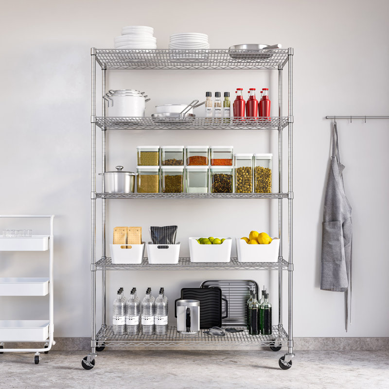 Durable 5-Tier NSF-Certified Steel Shelving with Wheels, Steel, 76" H x 48" W x 24" D