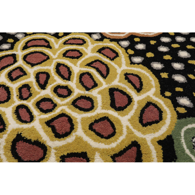 Tapis de couloir oriental noir en laine multicolore touffeté à la main, Rectangle 3 pi 6 po x 5 pi 6 po