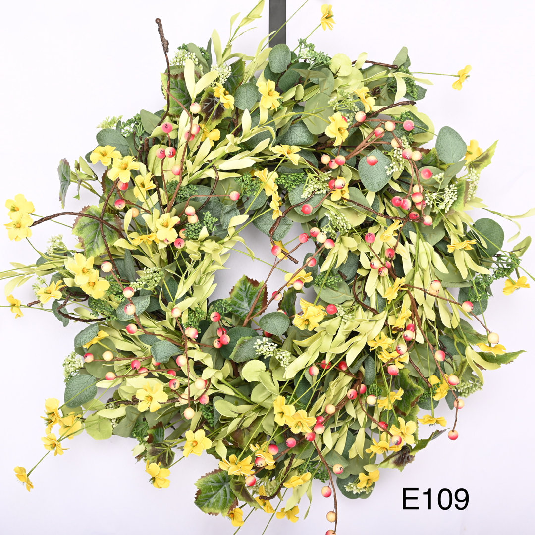26" Spring Eucalyptus Daisy Berry Front Door Wreath Primrue