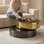 Table basse rotative moderne 35,4 po, ensemble de tables basses rondes, table extensible avec finition dorée et noire avec plateau en verre ondulé