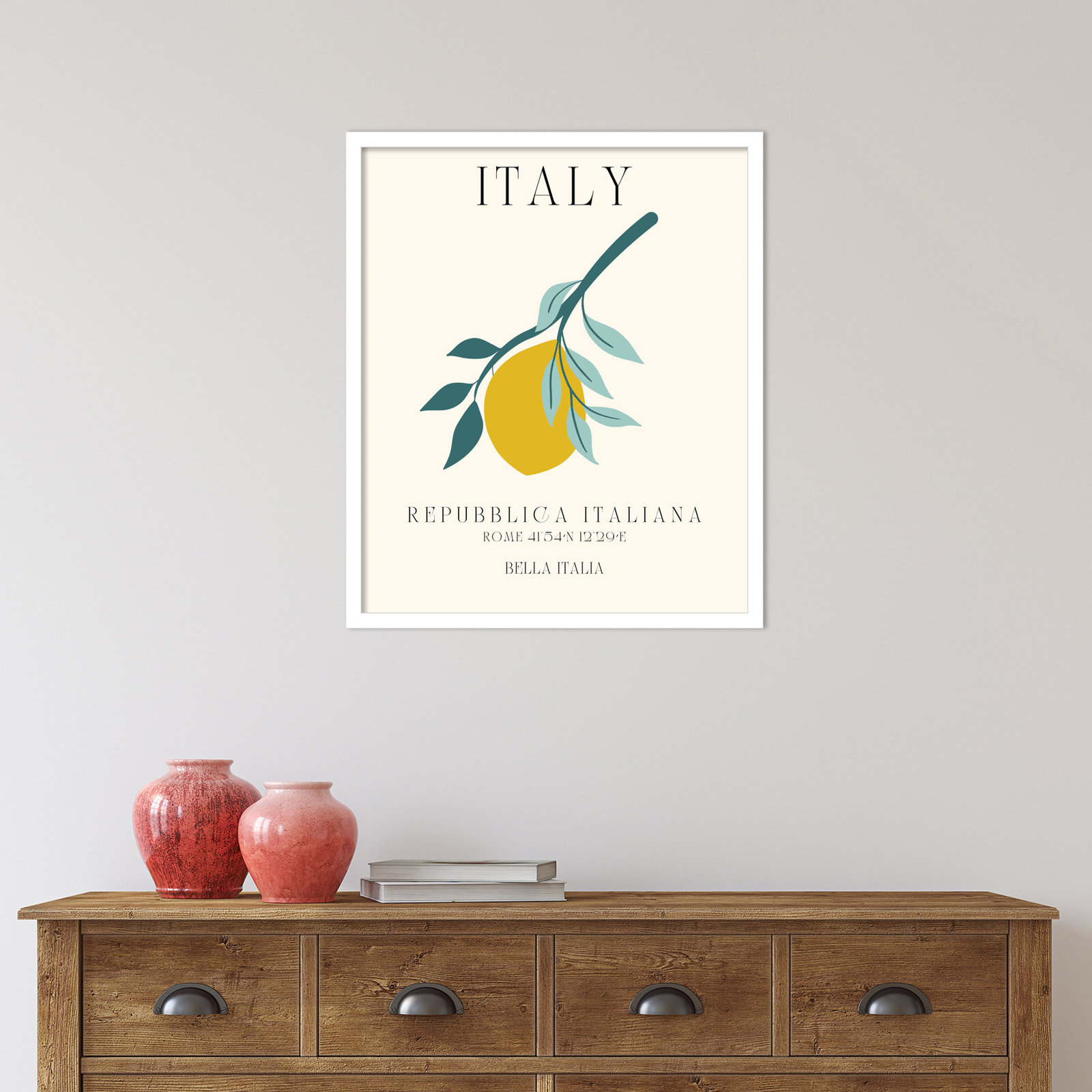 Mirando "Italy Travel Poster" Print, White Framed, 21" W x 25" H x 1" D