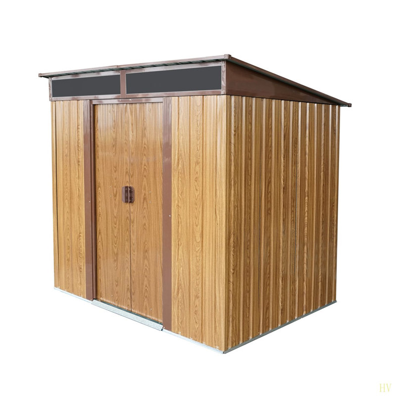 6Ft X 5Ft Outdoor Metal Storage With Transparent Plate And Foundation For Backyard Garden Patio, Coffee