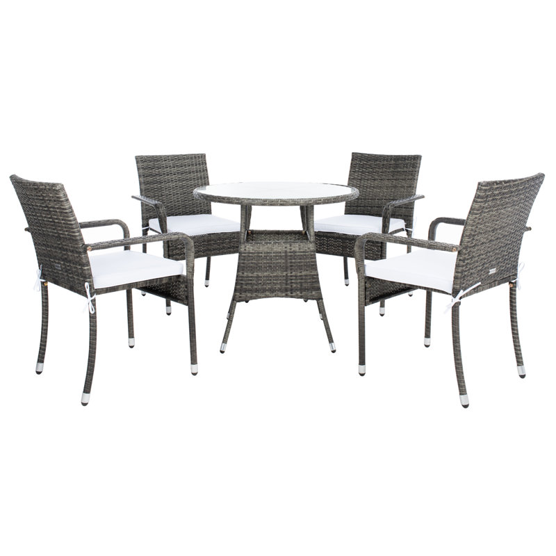Ensemble bistro rond pour 4 personnes avec coussins Laina, Brun gris