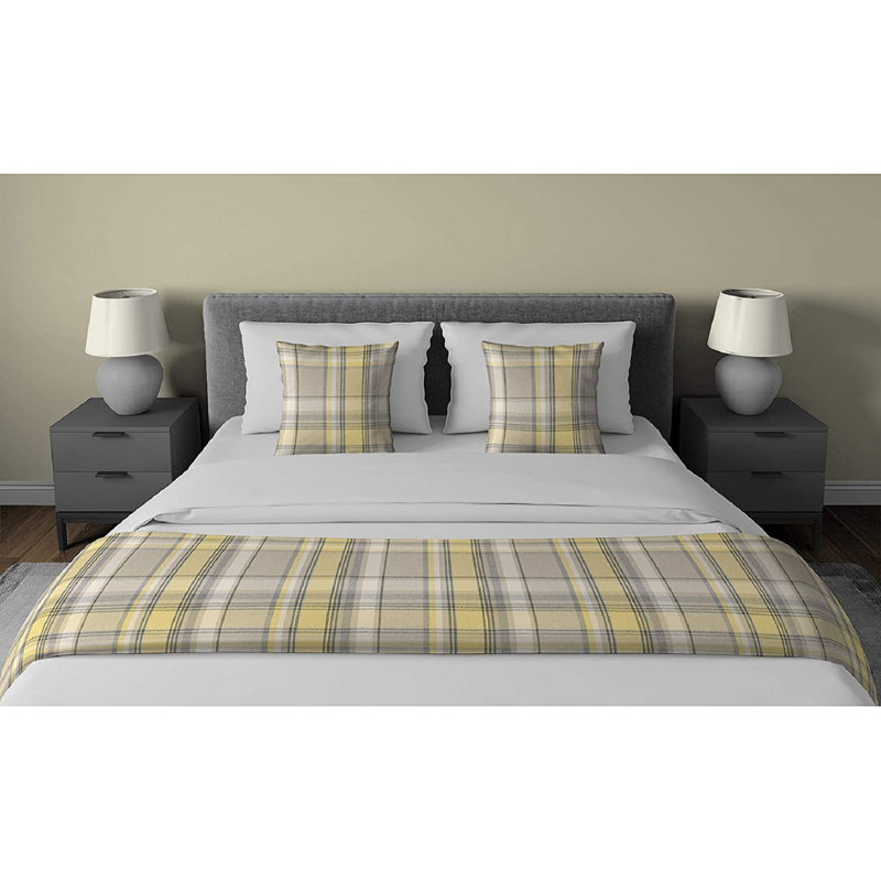 Harworth Polyester Tartan Bedspread, Yellow/Grey
