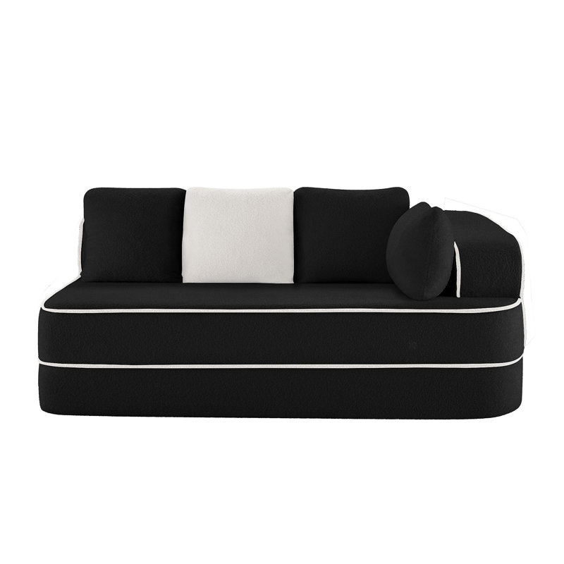 ELYSEES Right 2-Seater Sofa W/Pillows Teddy Fabric, Black