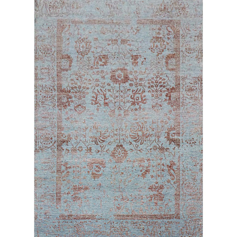Tapis argent et cuivre noué à la main de haute qualité, Rectangle 9 pi 1 po x 12 pi 3 po
