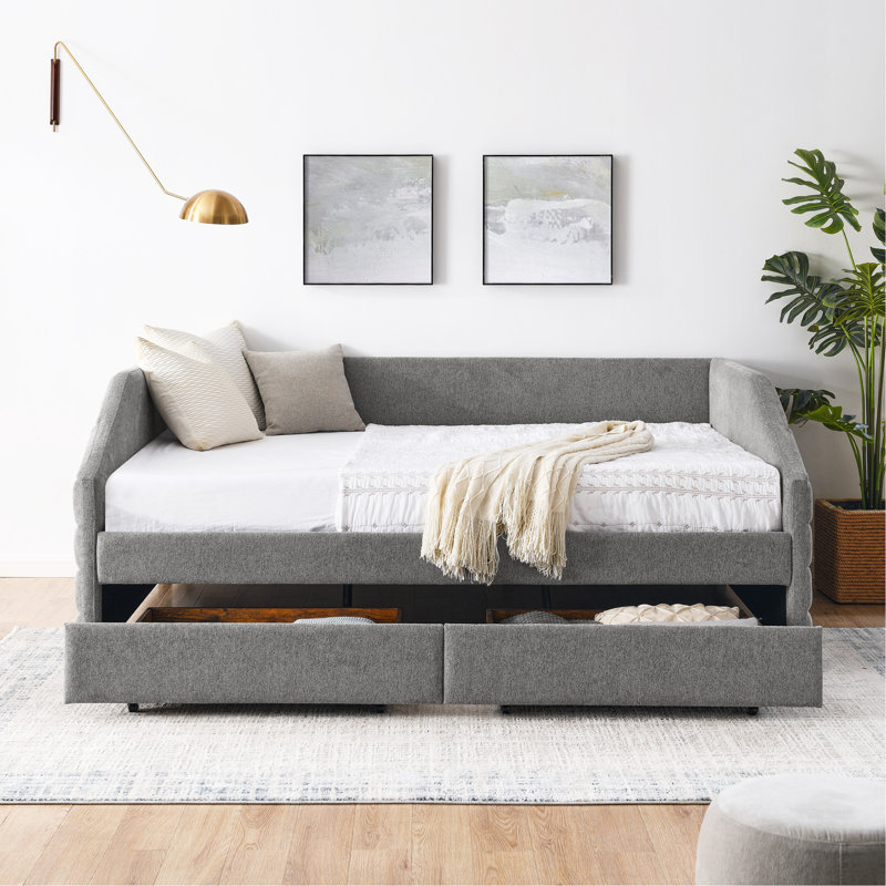 Marchese Linen Upholstered Daybed, Gray, Queen