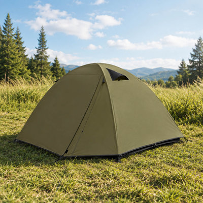 2 Person Amry Green Lightweight Backpacking Tent, Rainfly, and Aluminum Poles